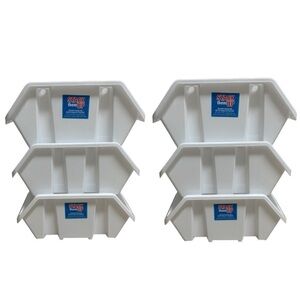 Stack & Nest Stackable White Plastic Storage Organizer Bins, Set of 6 NWT